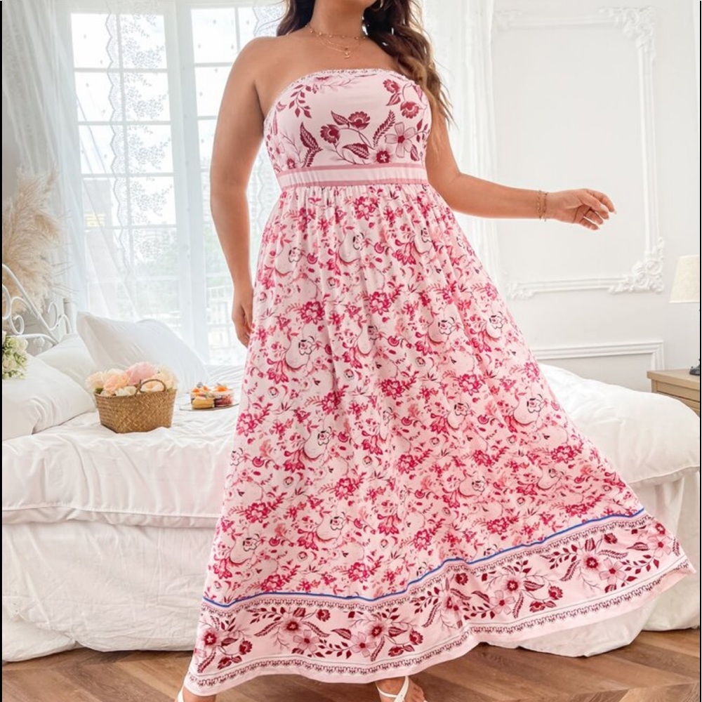 Boho Pink Floral Print Tube Maxi Dress - Picture 8 of 11